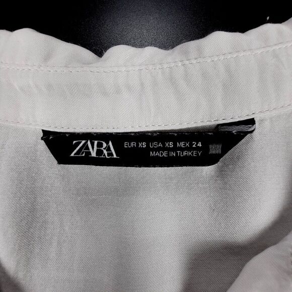 ZARA Oversized Short Sleeve Button Down Shirt Ruched Crop Top Minimal Boho White - Picture 2 of 7